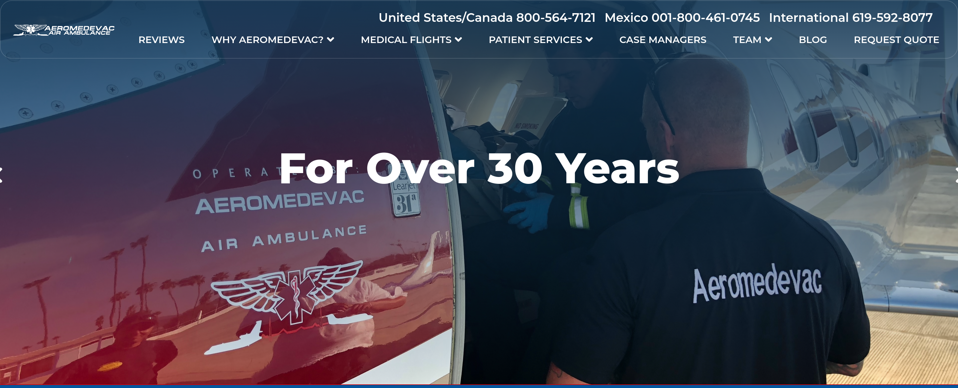Vista previa del nuevo sitio web de ambulancias aéreas Aeromedevac.com 